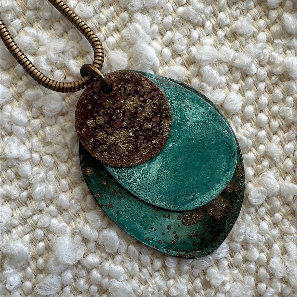Anthropologie Long Pendant Necklace - Patinated Copper